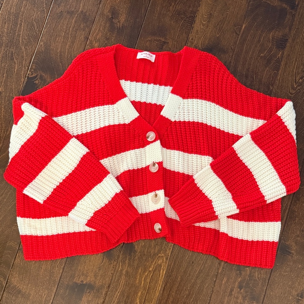Vibrant Red and White Striped Cardigan